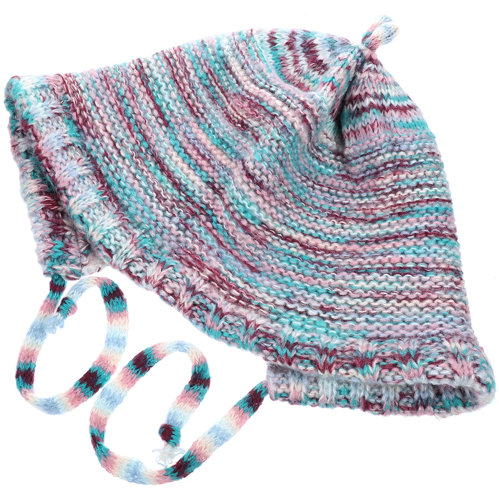

Retro Rainbow Striped Ear Protection Woolen Hat Women Lace Up Baotou Knitted Caps Warm Winter Hats Lightweight Comfortable