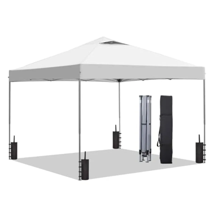 10x10 Pop Up Canopy Tent Outdoor Gazebo with 4 Sandbags Easy Up Canopy with 3 Adjustable Heights for Events Parties Camping Whi