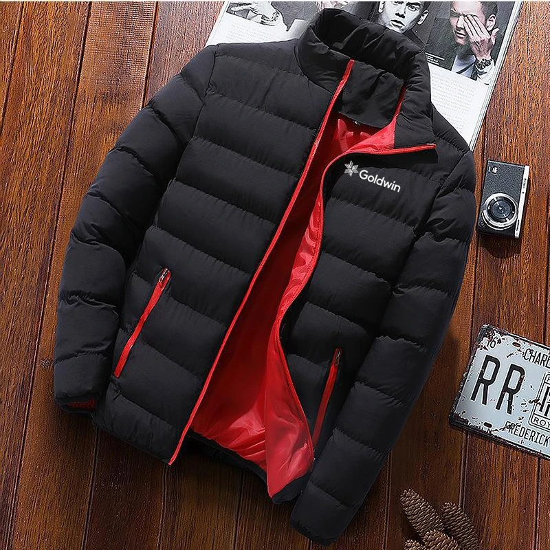 

Letter pattern printed men's warm jacket for autumn and winter, zipper jacket, stand-up collar, solid color, high-quality puffer