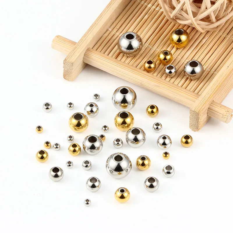 2-10mm Stainless Steel Gold Beads For Jewerly Making Loose Spacer Ball DIY Necklace Bracelet Fashion Cool Polishing Accessories