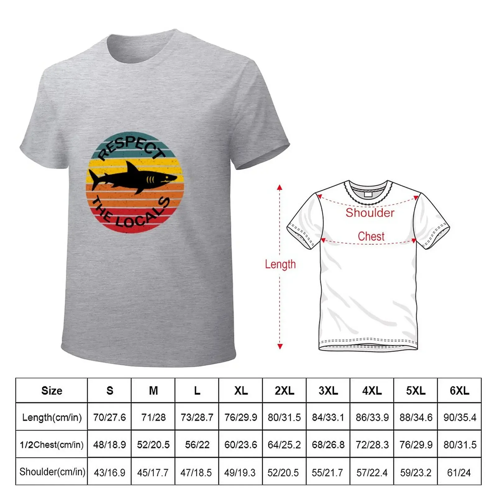 Respect the locals shark sunset retro T-Shirt summer clothes animal prinfor boys hippie clothes mens white t shirts