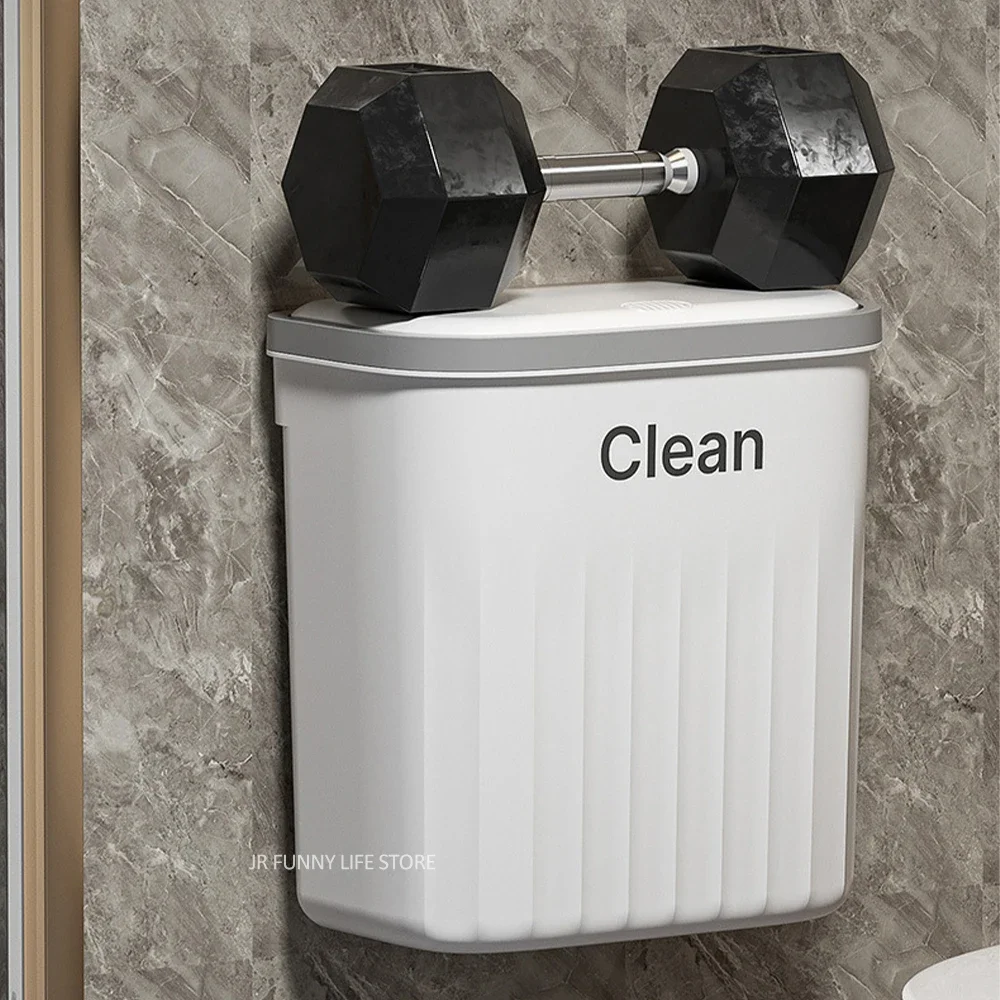 12L Press Type Wall Mounted Trash Can for Bathroom Toilet Garbage Bucket with Lid Kitchen Recycling Bin Hanging Wastebasket