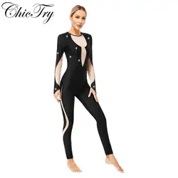 Ballet Unitards Gymnastics Leotard Womens Rhinestones Sheer Mesh Long Sleeve Bodysuit Figure Skating Dance Performance Costume