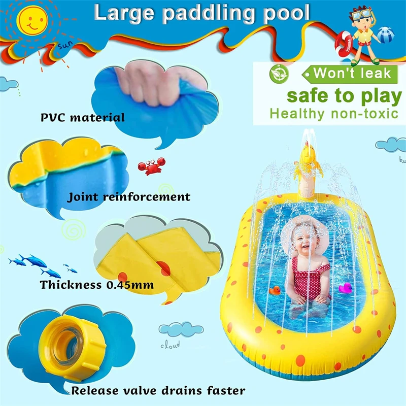 Inflatable Sprinkler Pool สําหรับเด็กน่ารักไดโนเสาร์ Kiddie Pool 3-in-1 Backyard Splash Pad ว่ายน้ํากลางแจ้งน้ําของเล่นสําหรับเด็กวัยหัดเดิน