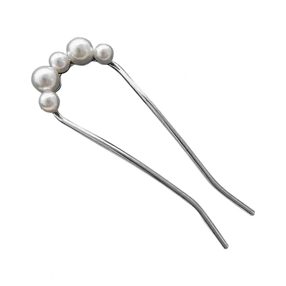 Hair Pin Hair Styling Pin Elegant Faux Pearl Hair Fork for Women Anti-slip Metal U-shaped Pin Stick for Long Thick for Girls