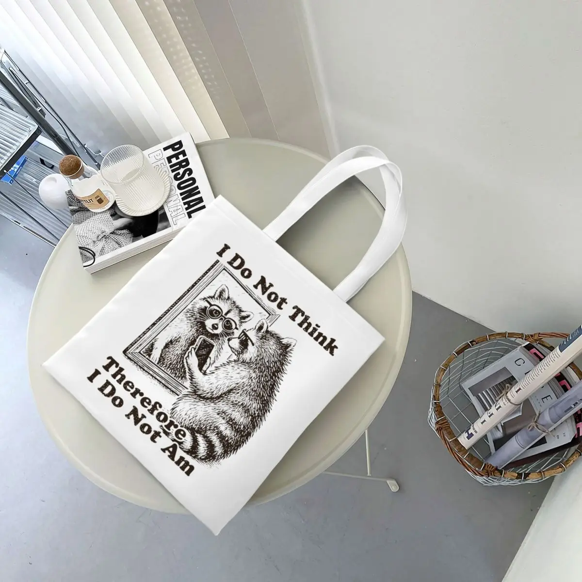 Femmes hommes raton laveur je ne pense pas là, je ne suis pas, fourre-tout, sac d'épicerie en toile pour sacs à main d'étudiant