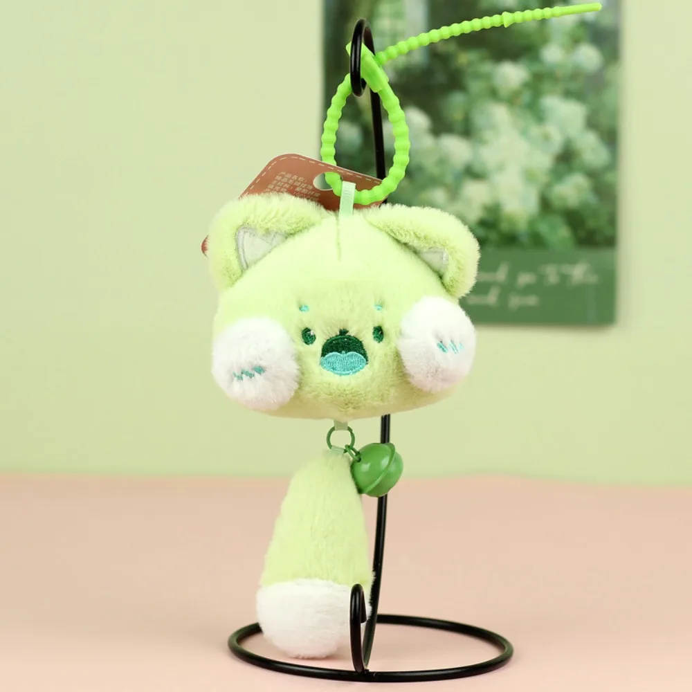 Moda longa cauda gato de pelúcia chaveiro com sino dos desenhos animados gato de pelúcia chaveiro adorável pp algodão pelúcia gato boneca pingente saco pingente