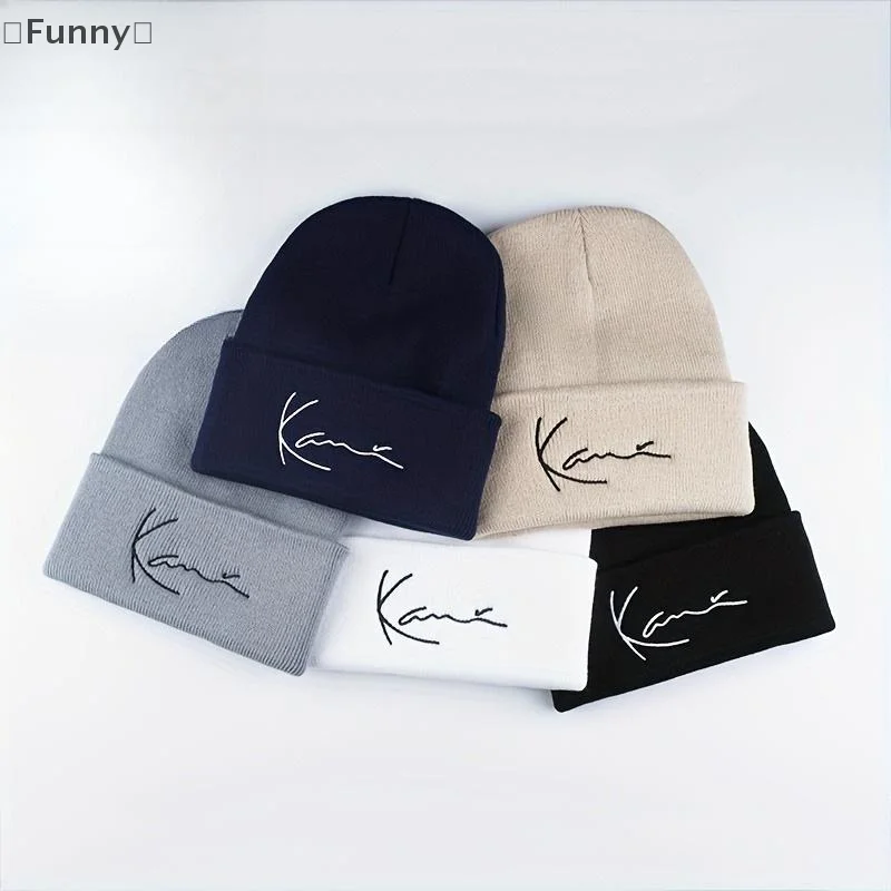 maveraFunny RagaKarl Kani rétro lettre brodée chapeau tricoté pour hommes et femmes hiver chaleur chapeau tricoté à capuche