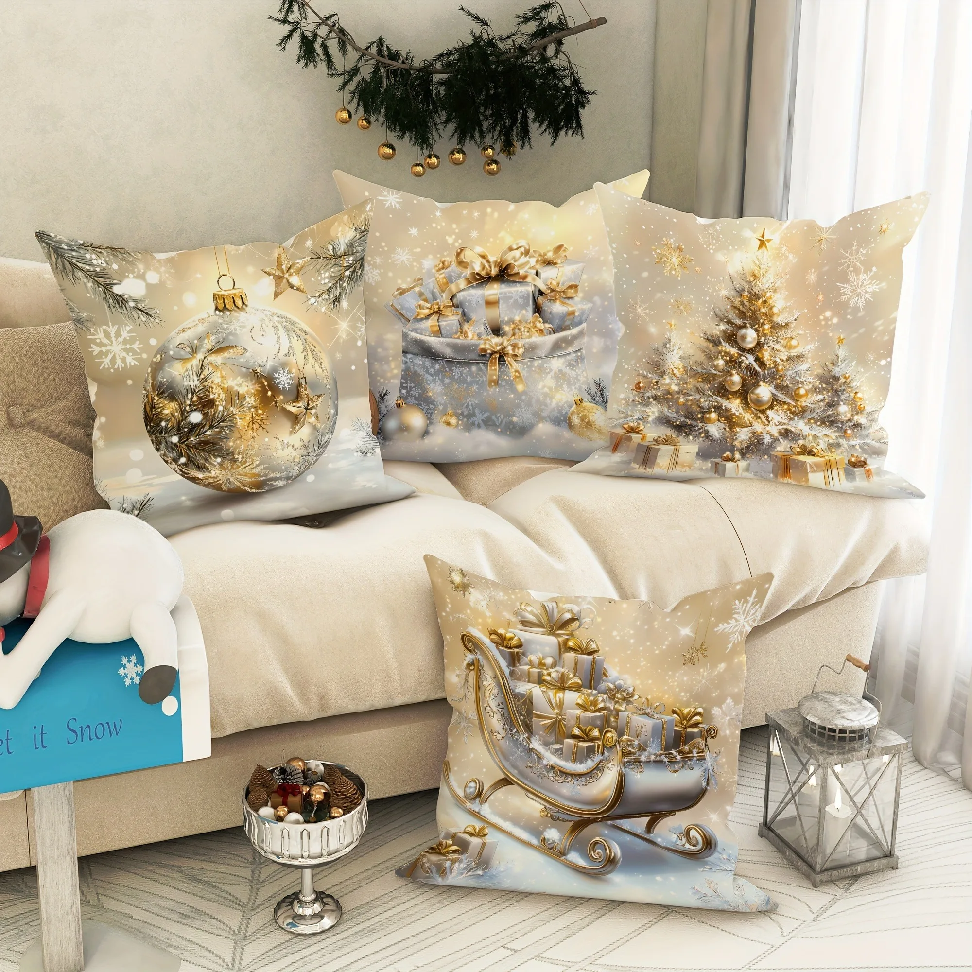 Taie d\'oreiller sur le thème de Noël, taie d\'oreiller de luxe, adaptée à la maison, salon, canapé, housse de coussin, cadeau