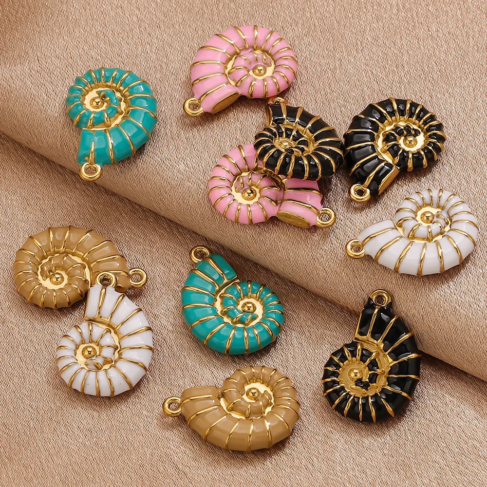 2pcs Stainless Steel Multi-Color Double-sided Enamel Conch Charm DIY Necklace Bracelet Earrings Jewelry Making Supplies Findings view 5
