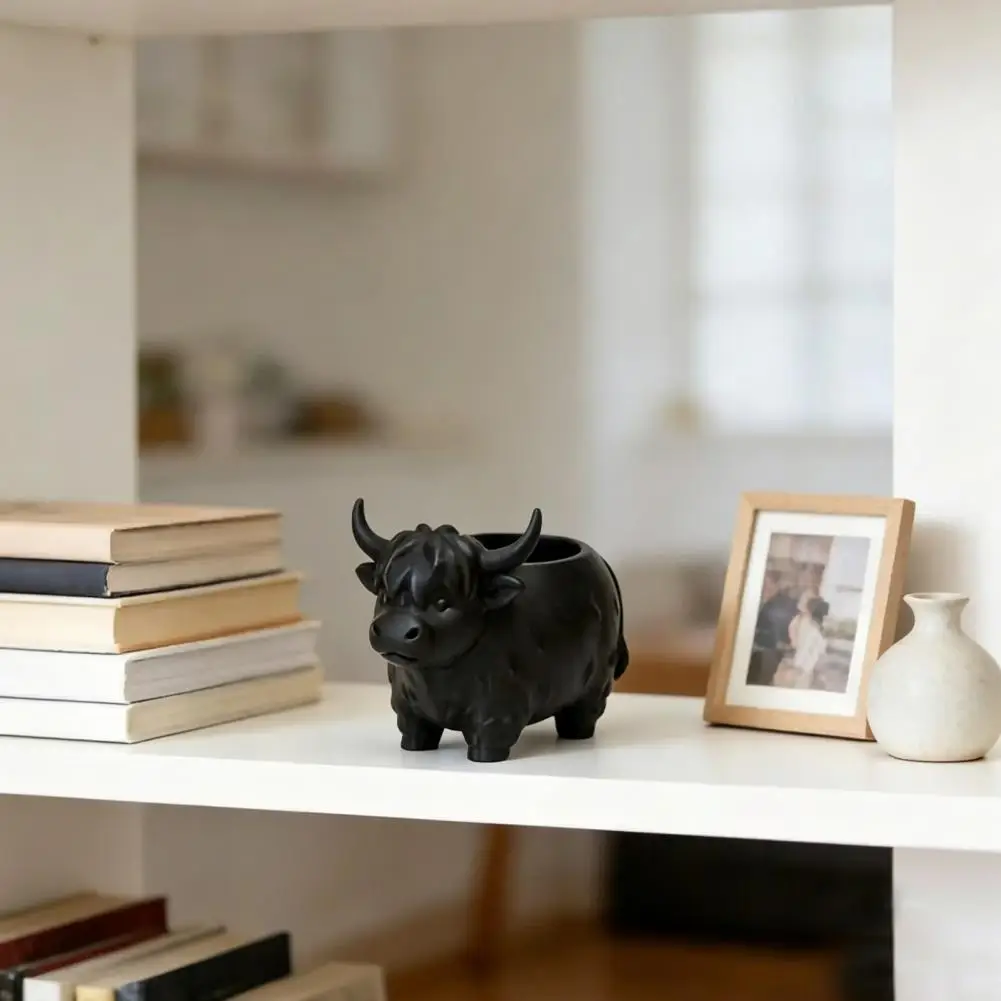 Log Cabin Decor Planter Planter Pot Highland Cow Planter Diameter Flower Pot 3d Yak Shape Desktop Nordic Style Home for Home
