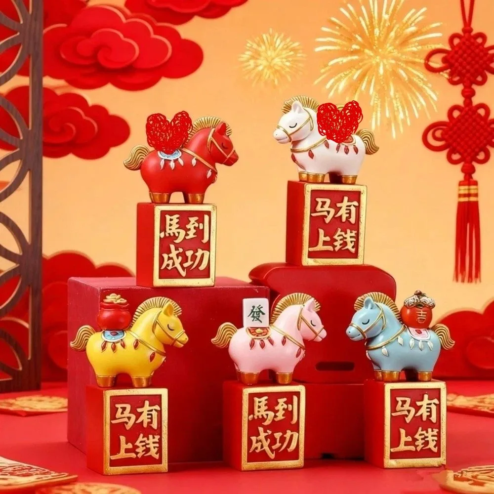 Resin Zodiac Horse Ornament Good Luck Lucky Bag Ingot Resin Horse Statue Traditional Style Chinese New Year Decoration