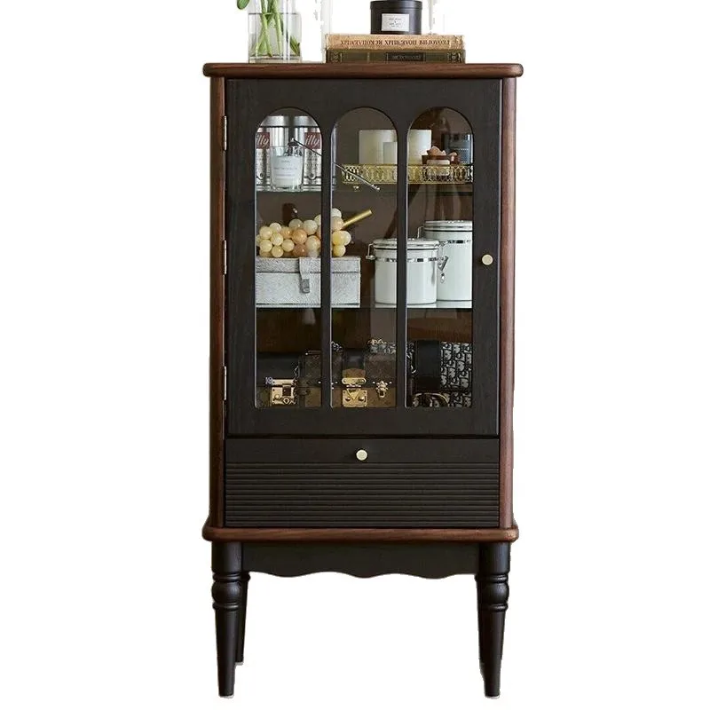 

French retro display small apartment living room wall locker wine cabinet TV cabinet side glass door figure