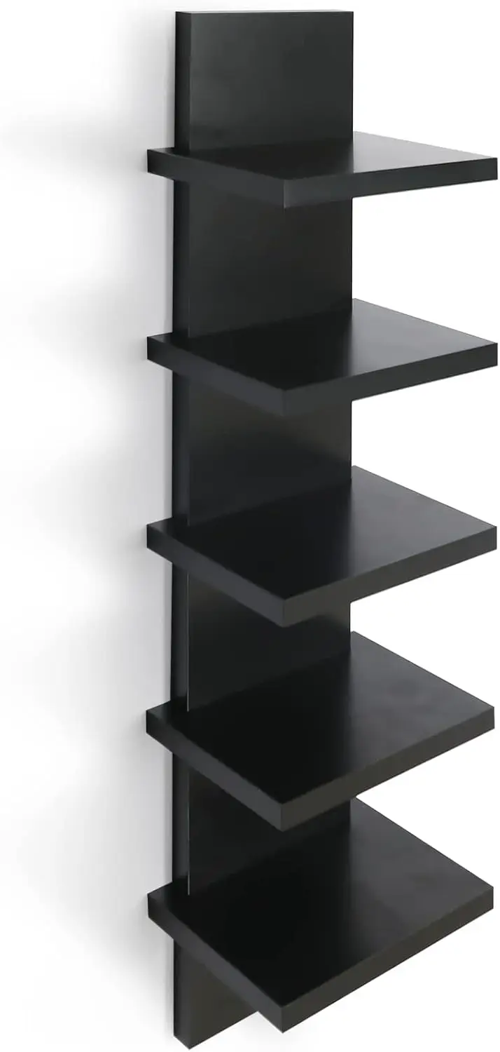 5 Tier Wall Shelves Black, Vertical Column Shelf Floating Storage Home Decor Organizer Design Utility Shelving