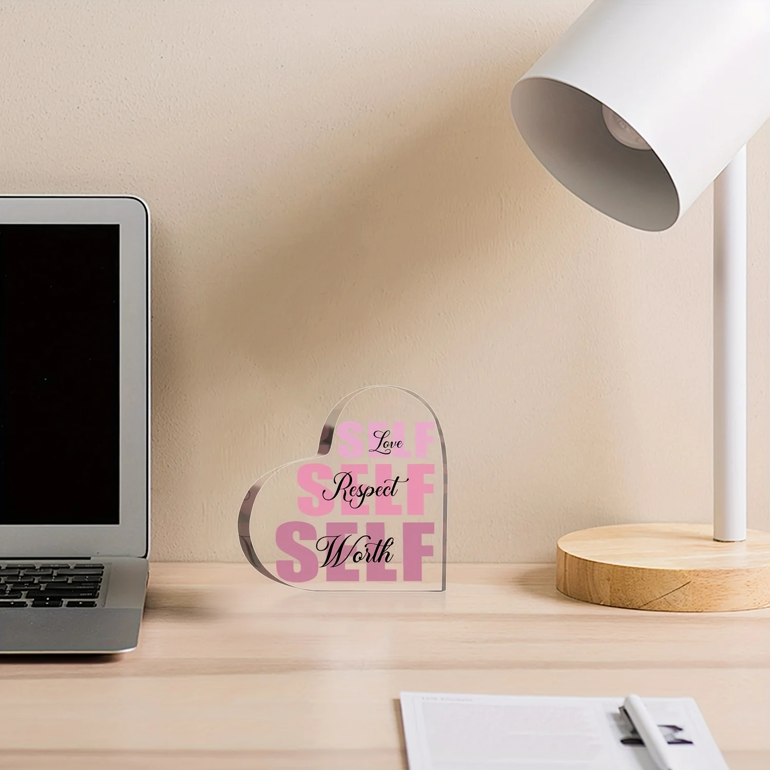 لوحة شعار أكريليك ذاتية الحب، لافتة ديكور لإكسسوارات مكتب المكتب الوردي، ديكور غرفة النوم الوردية للنساء،