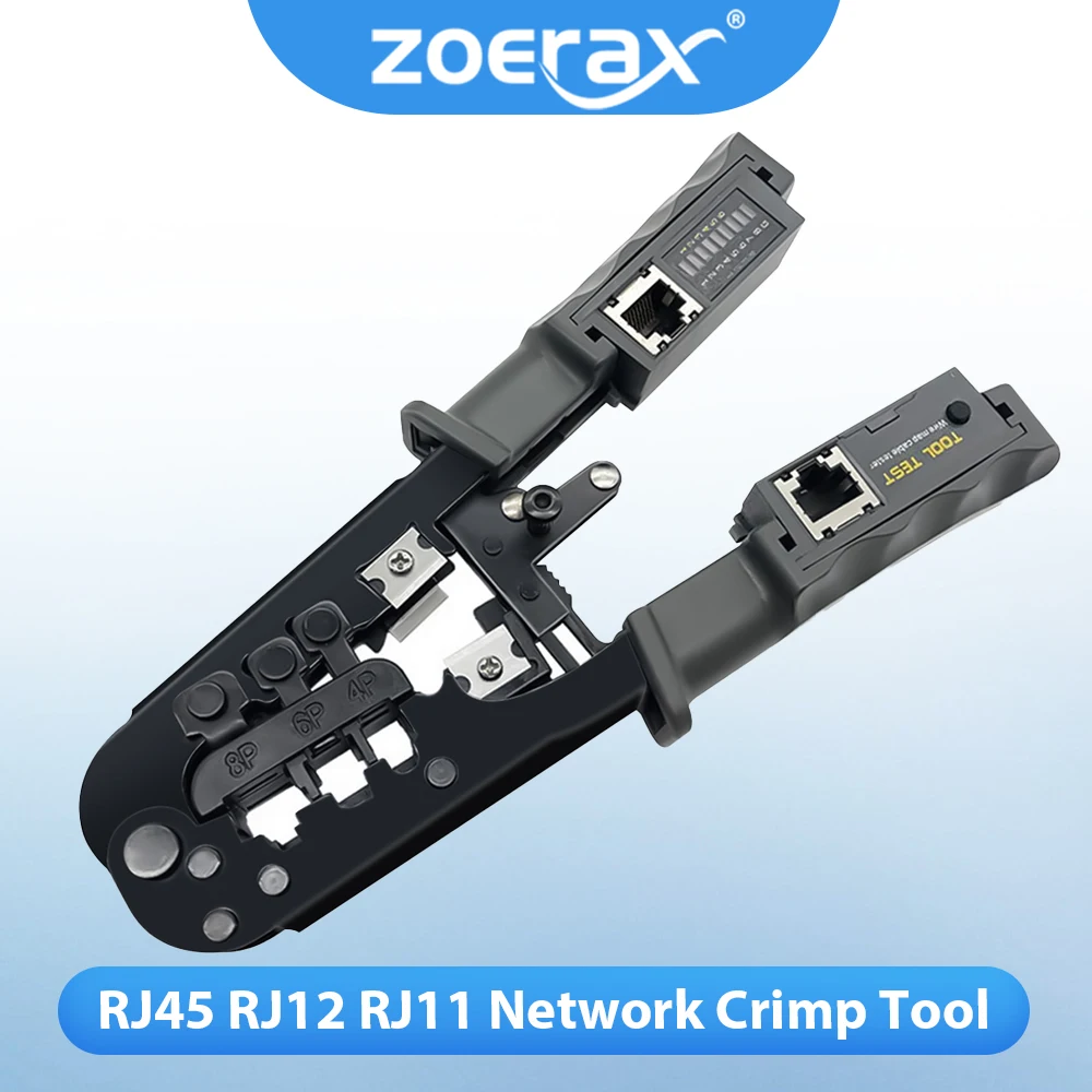 

ZOERAX RJ45 RJ12 RJ11 Network Crimp Tool 8P6P4P Tester Tool With Strip,Cut,Crimp and Test Functions(Battery is Not Included)