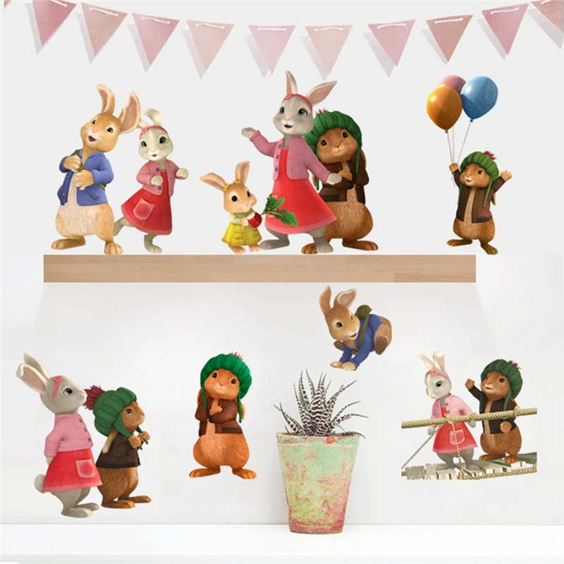 So Funny Cartoon Animal Wall Decals Cute Rabbit Peter Vinyl Stickers for Home Nursery Room Decoration