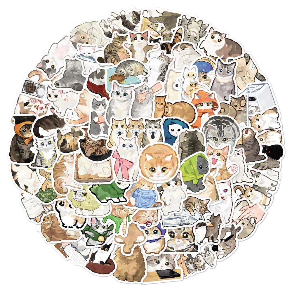 10/30/77pcs Cute Cat Graffiti Stickers DIY Stationery Phone Case Laptop Fridge Guitar Waterproof Kawaii Animal Decoration Decals