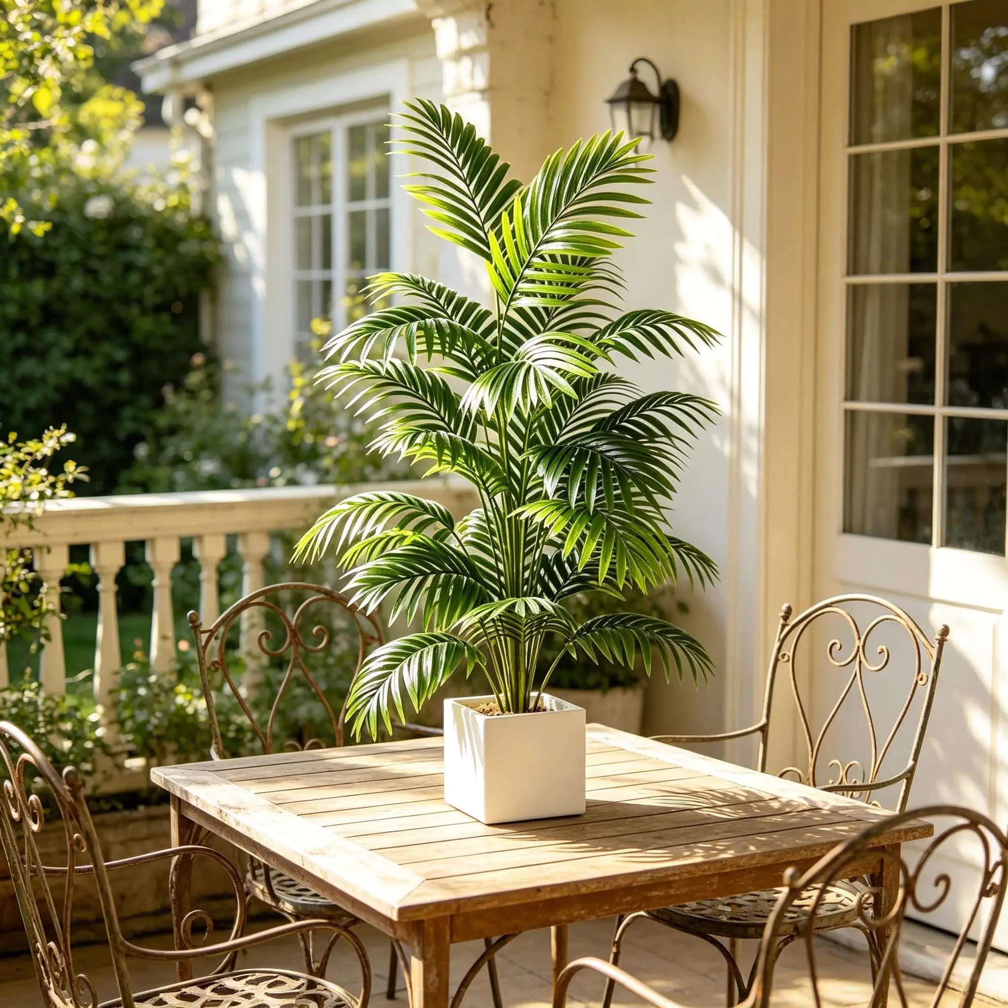Fake Areca Palm Artificial Plant in Pot, Plastic Green Bonsai Tree for Home Room Indoor Outdoor Garden Office Party Decor