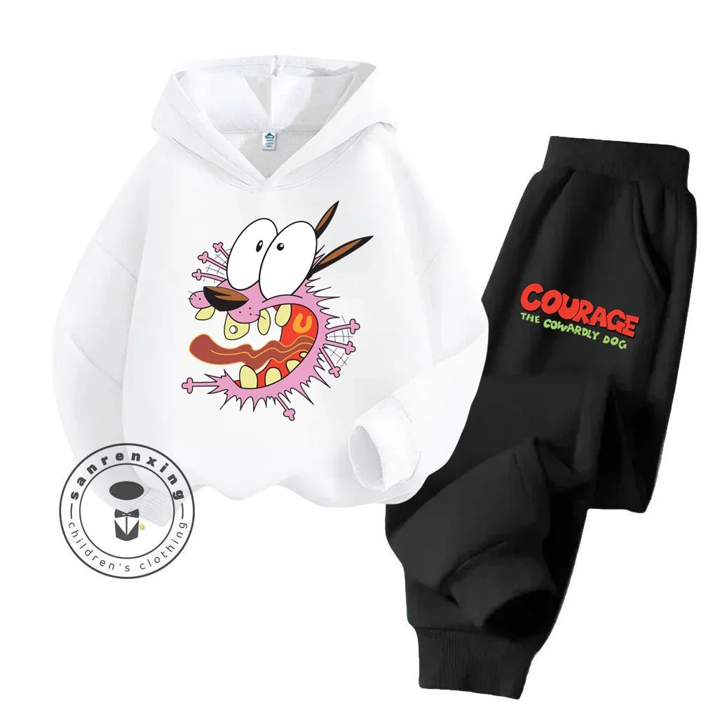 Cartoon Courage the Cowardly Dog Hoodie Set Ultra Cute Cozy Clothing Sets Suitable for Children Fall Winter Seasons New Hoodie