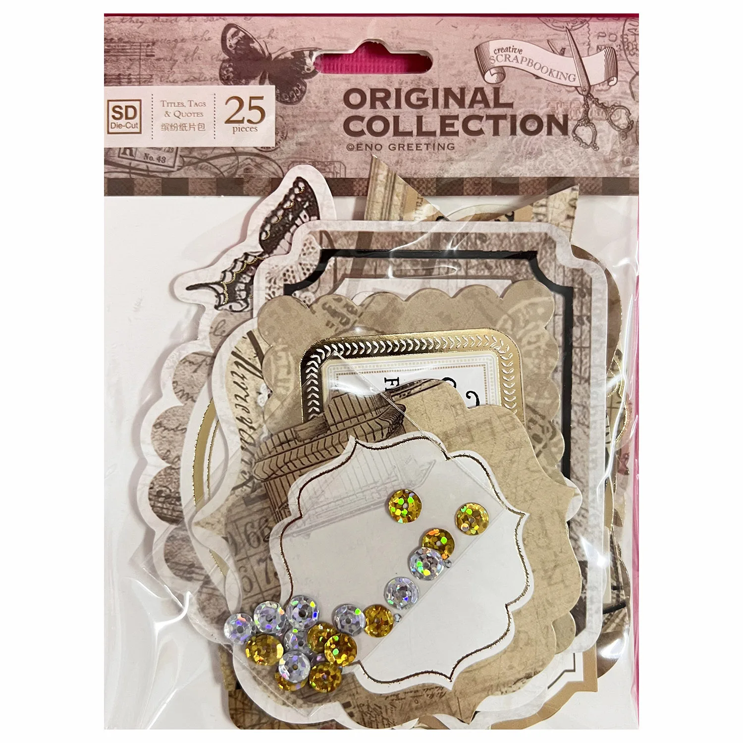 

Vintage Phrases Embellishment Pack 25pcs For DIY Crafts, Card Making and Scrapbooking Decor