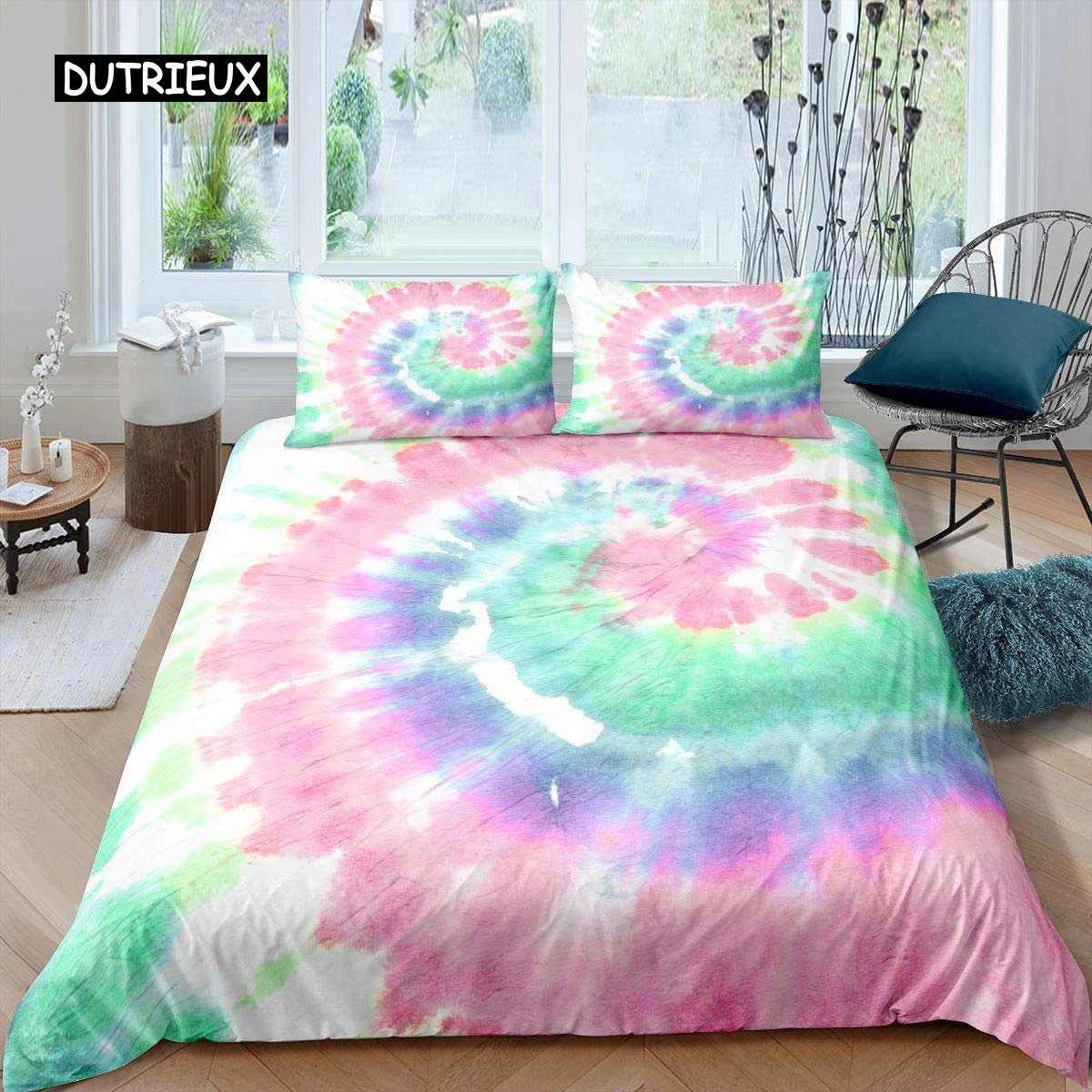 

Tie Dye Duvet Cover Psychedelic Bohemian Gypsy Exotic Spiral Colorful Twin Bedding Set Microfiber Double Queen King Quilt Cover