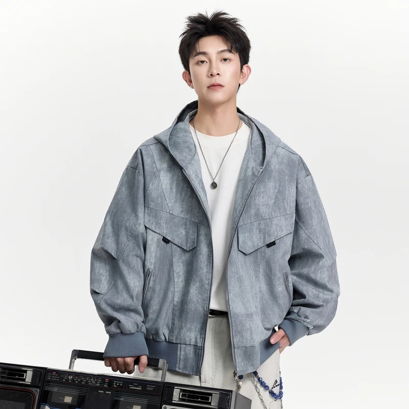 

Men's Casual Loose Fit ort Jaet Spring Autumn Windproof Hooded Coat with Large kets Polyester Fabric Workwear Sle