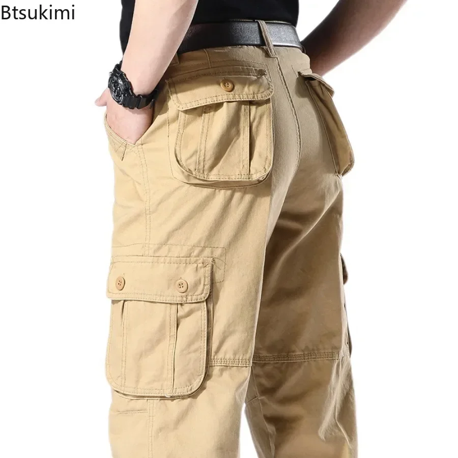 New 2025 Men's Cargo Pants Multi-pocket Casual Pure Cotton Straight Pants Man Hip Hop Streetwear Fashion Loose Sweatpant for Men