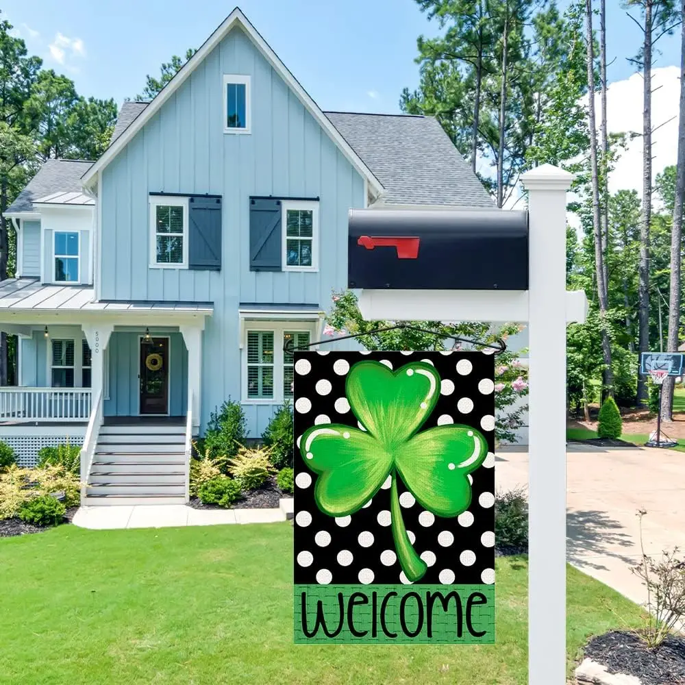 Lucky Shamrock St Patricks Day Garden Flag 12x18 Inch Double Sided Burlap, Welcome Seasonal Sign Small Flag Farmhouse Yard O IIX