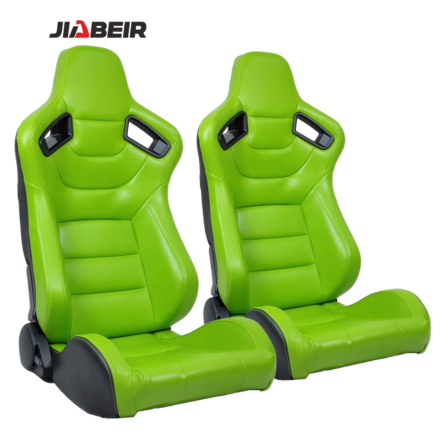 1053 Universal Custom LOGO Green PU Leather Sport Bucket Racing Car Seats