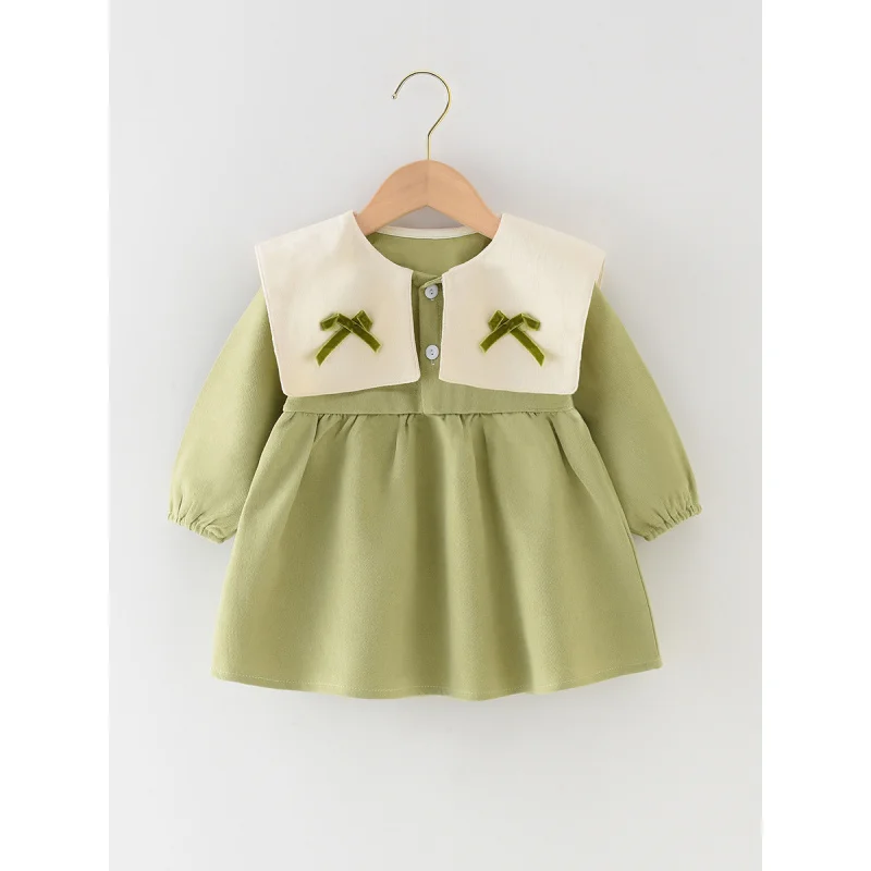 

Girls' Dress2025Spring and Autumn Long Sleeve Doll Collar Dress Baby Casual Stylish Princess DressALine skirt