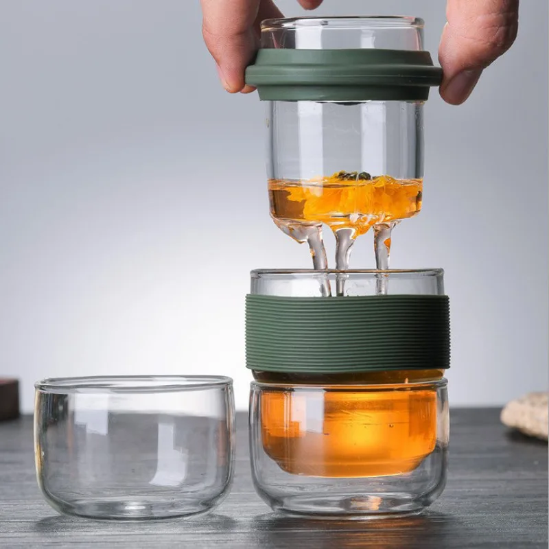 Delicate Travel Teaware Sets With Carring Cases Heat-resistant glass Teapot with Small Glass Filter Flower Tea Portable Teawares