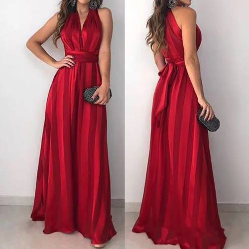 BKLD vestido rojo nueva moda Primavera Verano vendaje a rayas cuello en V sin mangas Sexy vestidos de fiesta de noche ropa para mujeres