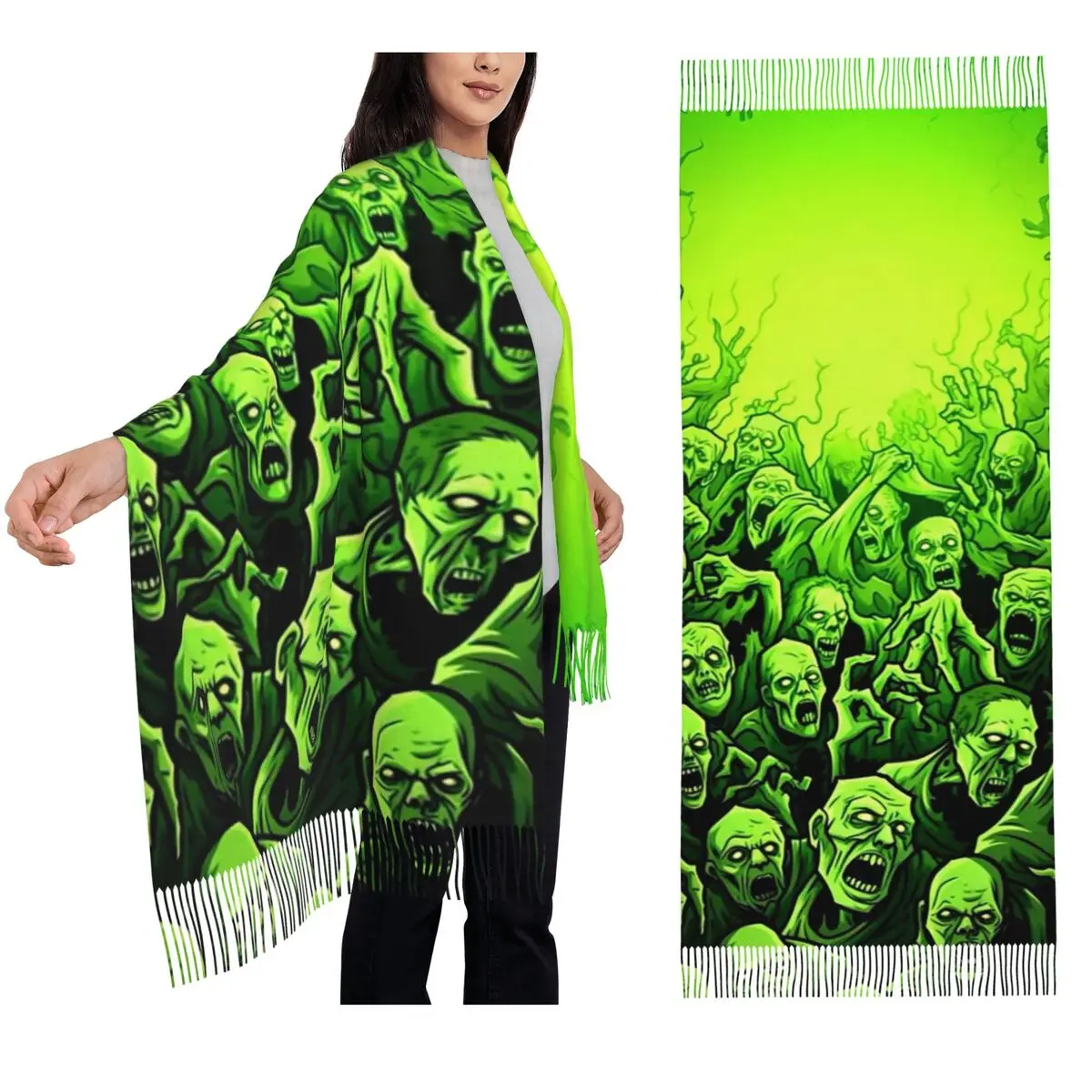 

Призрачный череп с принтом, светящийся шарф ужасов на Хэллоуин, шарфы с кисточками для женщин, шали и накидки, длинная осенне-зимняя шаль, накидка
