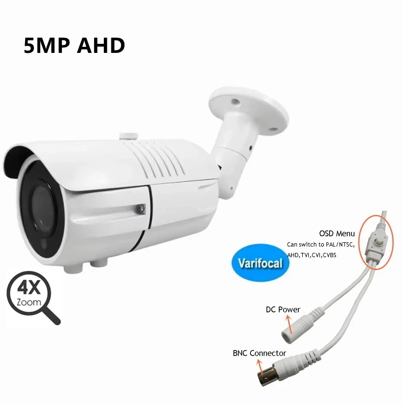 

AHD Camera 2MP 5MP 2.8-12mm Manual Variffocal Surveillance Outdoor Waterproof CCTV Infrared Bullet Home Security Camera with OSD