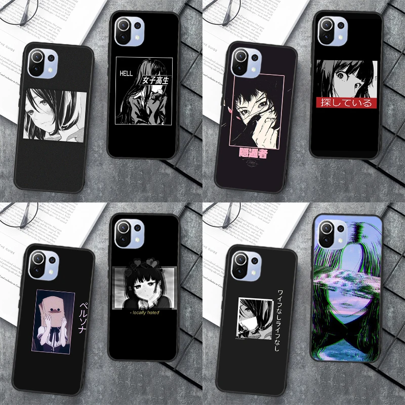 Sad Japanese Anime Aesthetic Case For Xiaomi 12 13 Lite 12T 11T Pro 12X Cover For POCO X3 X5 F5 Pro X4 F4 GT C40 M5s F3