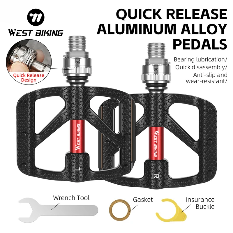 WEST BIKING Quick Release Bicycle Pedals 3 Bearings Reflective Aluminum Alloy Bike Pedals For Folding Bike MTB Road Bike Pedal