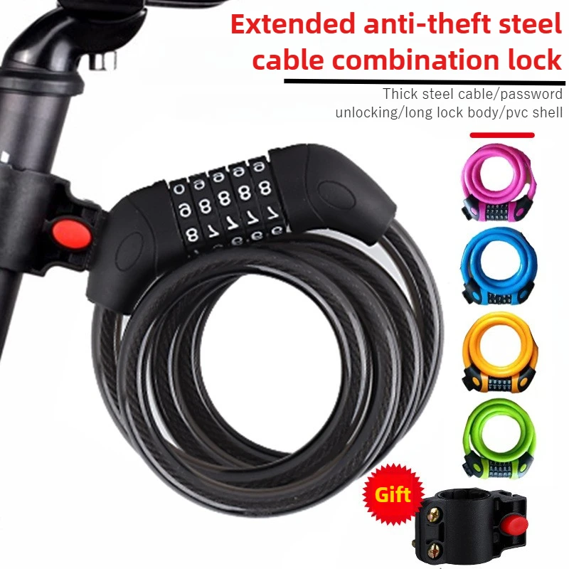 120cm 5-Digit Bike Lock, Extra Long Anti-Theft Steel Cable Lock for Bicycle/Mountain Bike, PVC Coated Heavy Duty Security Lock