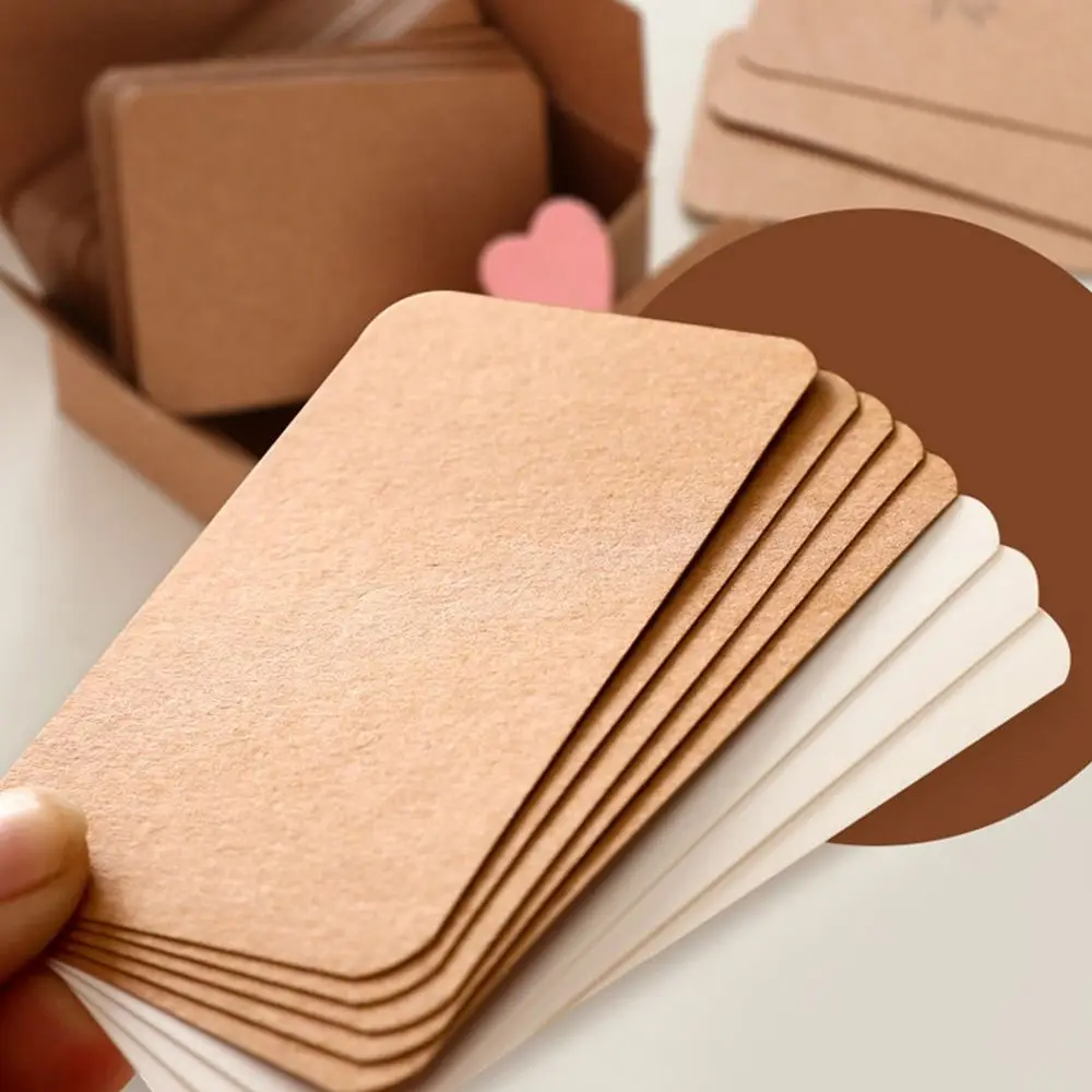 100Pcs/box Retro Kraft Paper Card Blank Business Card Message Thank You Card DIY Writing Card Label Bookmark Learning Card