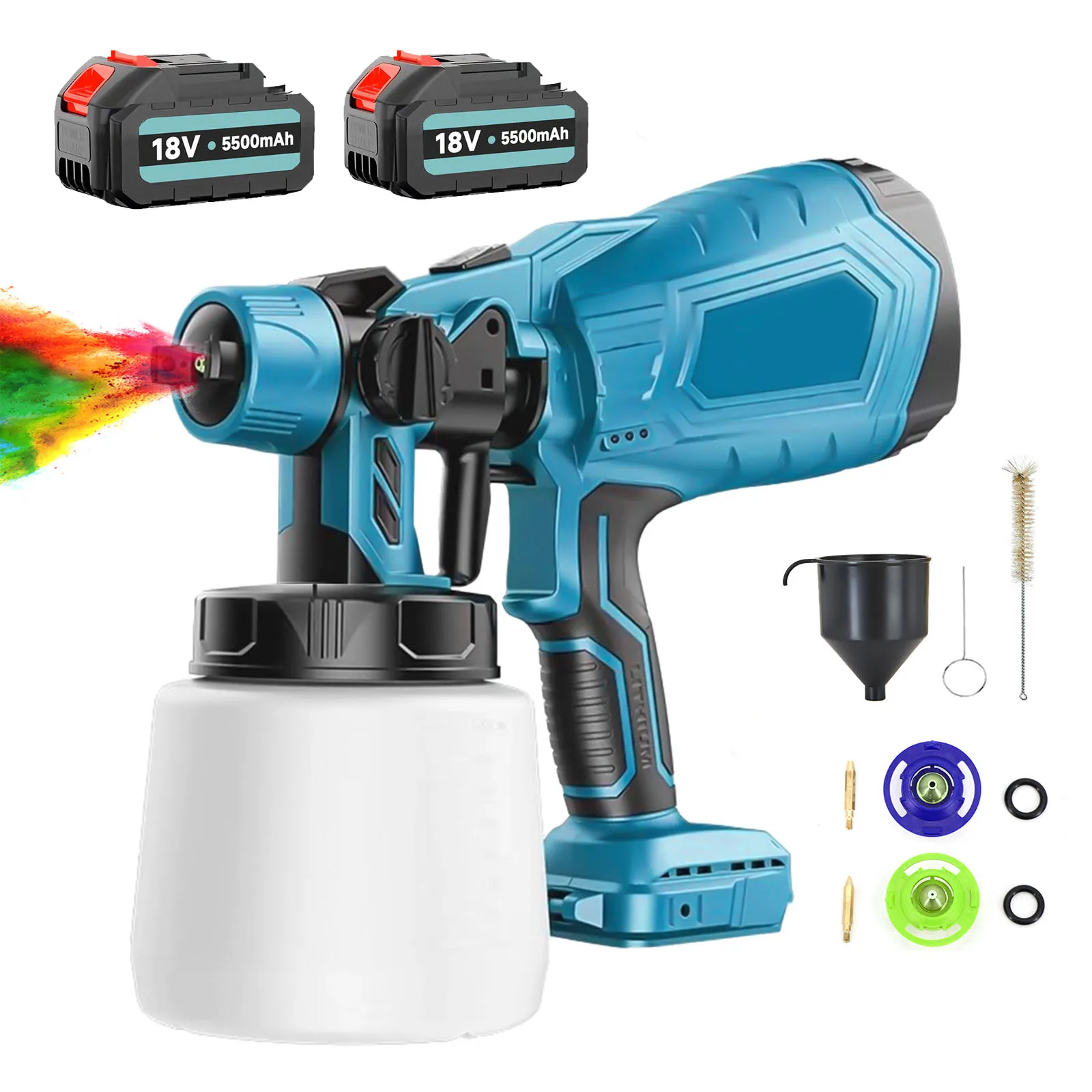 Cordless Paint Sprayer, Paint Spray Gun With 2x 5.5Ah Battery, 1000ml Electric Paint Gun for Home Interior and Exterior, House