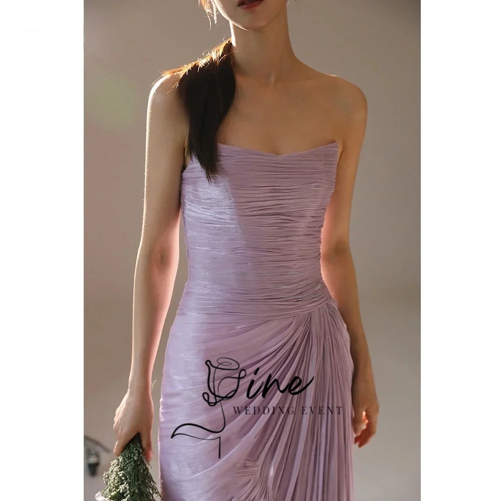 Oine Customized Lavender Korean Wedding Dresses Sleeveless Pleated Floor Length Corset Side High Seam Photo Shoot Prom Dresses