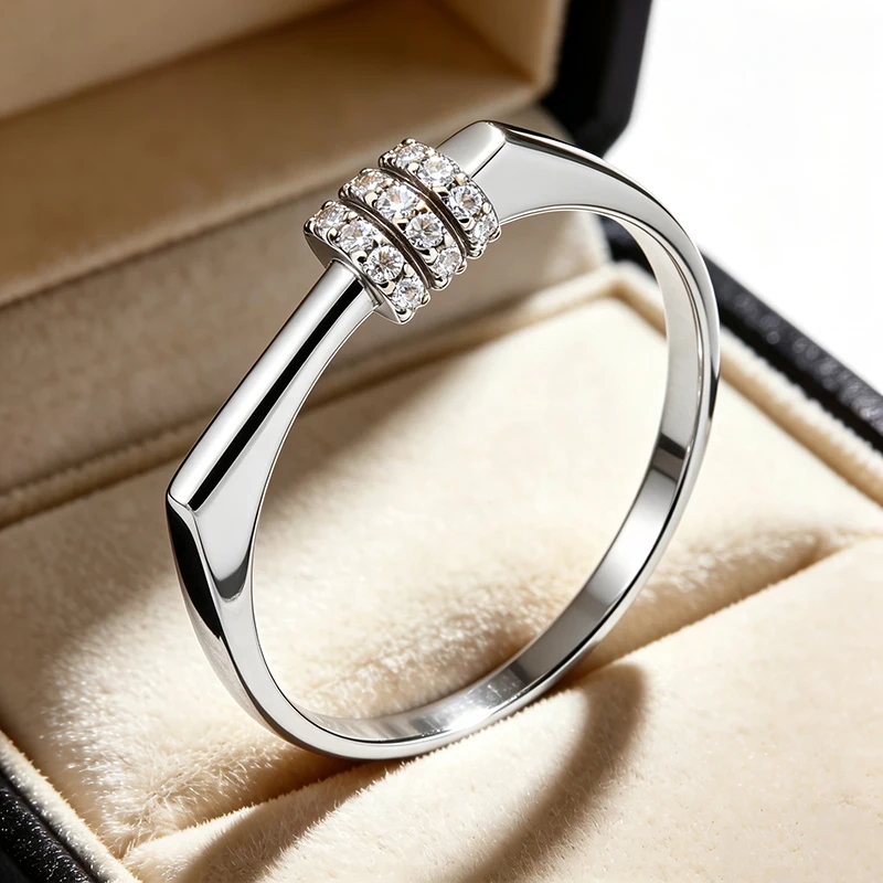 Huitan Mehrreihige Kubische Zirkonia Geometrische Ringe für Frauen Silberfarben/Goldfarben Minimalistischer Statement-Schmuck für Alltag und Party 2026 – Detail 4