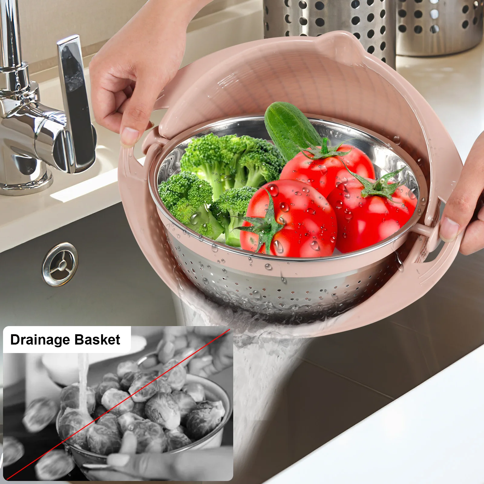 Rice Sieve Plastic Colander Kitchen Drain Basket Vegetables Fruits Washing Storage Basket Food Strainers Bowl Kitchen Tools