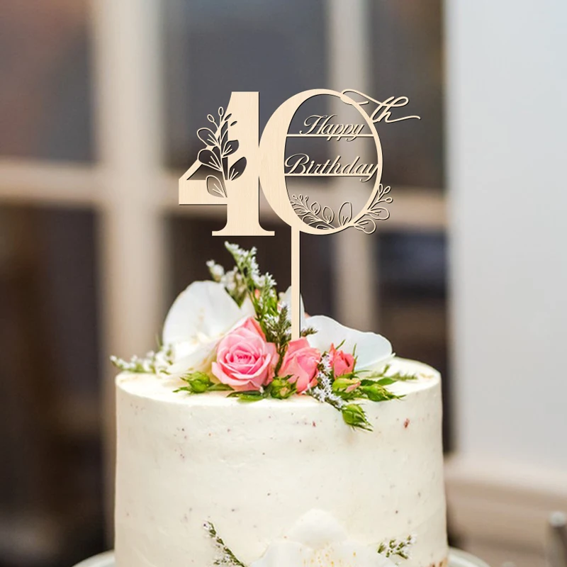 YOMDID 40. Geburtstag Tortenaufsatz aus Holz, 40. Geburtstag Tortendekoration für Hochzeitstorten, Deko-Stecker – Detail 7