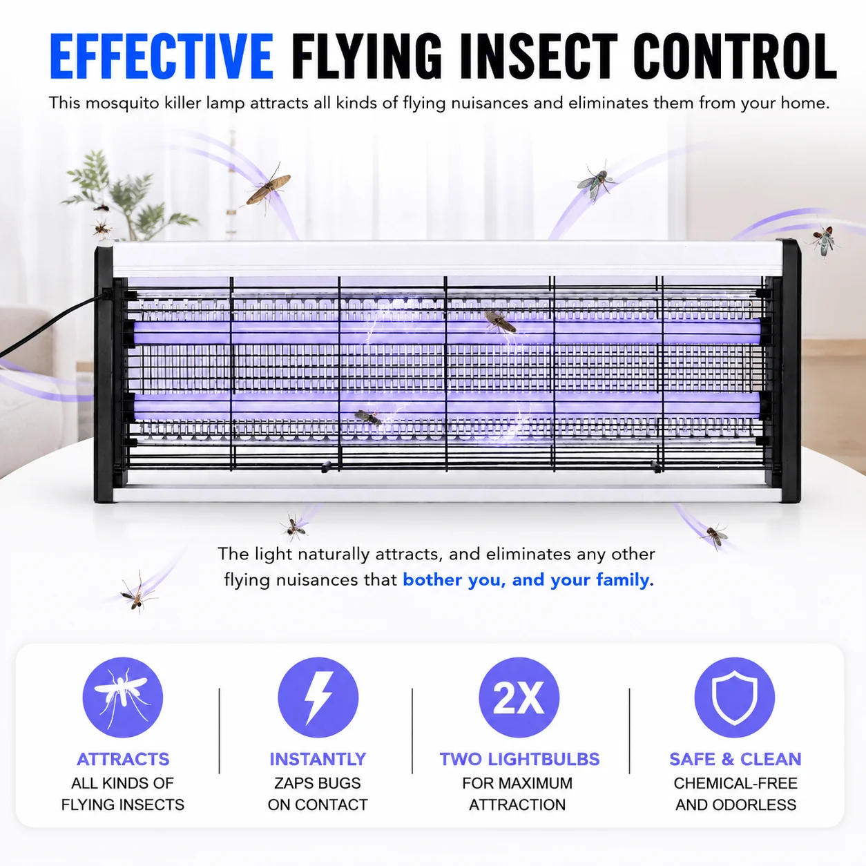 

Powerful Electric Mosquito Killer Lamp Bug Zapper Insect Killer Mosquito Trap Fly Killer Fly Zapper with 2 LED Tubes EU US Plug