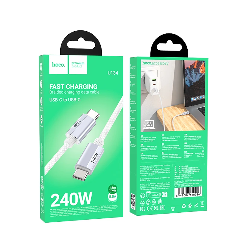 HOCO 240W USB C to C Cable PD3.1 Fast Charging For Macbook Pro Laptop 48V5A PD Wired Cord For Sasmusng S23 S24 Type C Data Cable