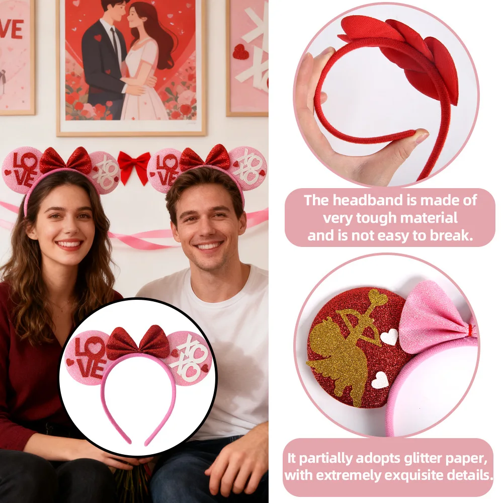 مجموعة عصابات رأس على شكل قلب لامع لعيد الحب مكونة من قطعة واحدة، إكسسوارات شعر على شكل حب للأزواج، عصابات رأس رومانسية على طراز ميني #4