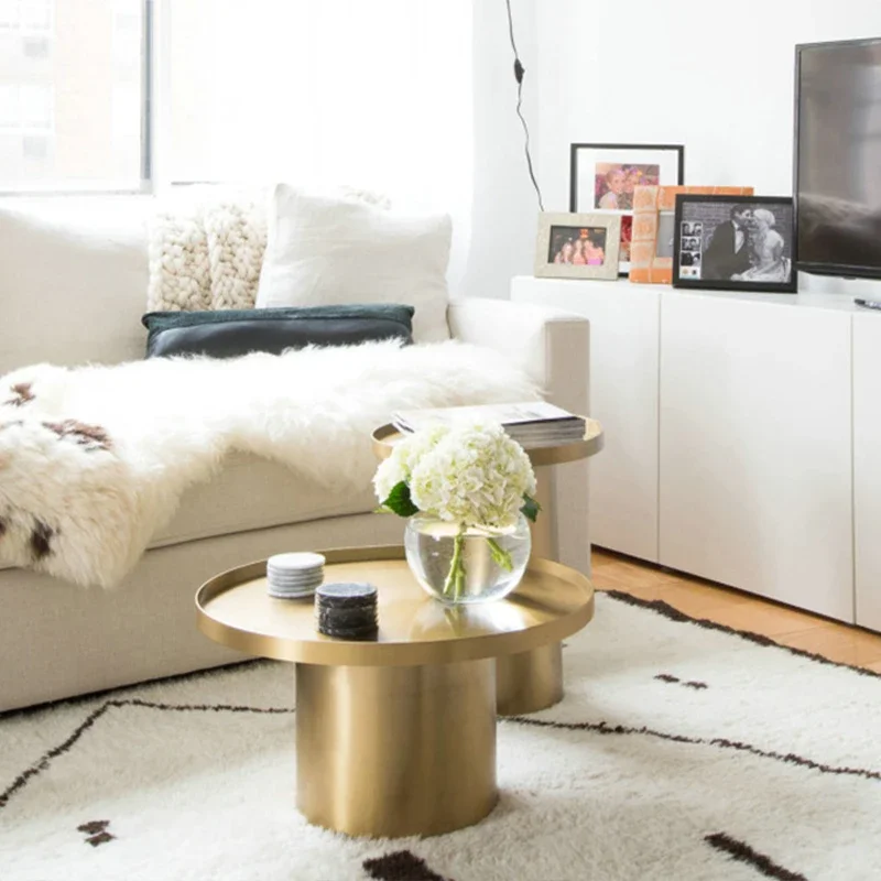 Nordic Simple Small Fresh Coffee Table Brushed Stainless Steel Electroplated Rose Gold Tray Side Table Sofa Corner Table