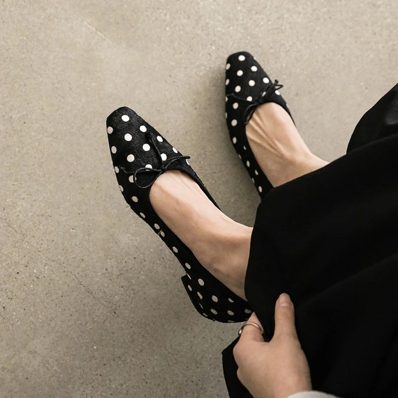 NEW Spring/Autumn Women Pumps Square Toe Chunky Heel Shoes Horsehair Spot Shoes for Women Bow-knot Shallow Slip-on Daily Shoes