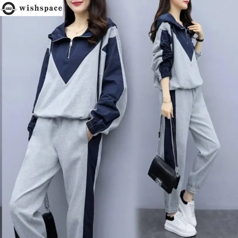 

Leisure Sports Set for Women 2024 Spring and Autumn New Hooded Loose and Slim Fashion Casual and Age Reducing Two Piece Set